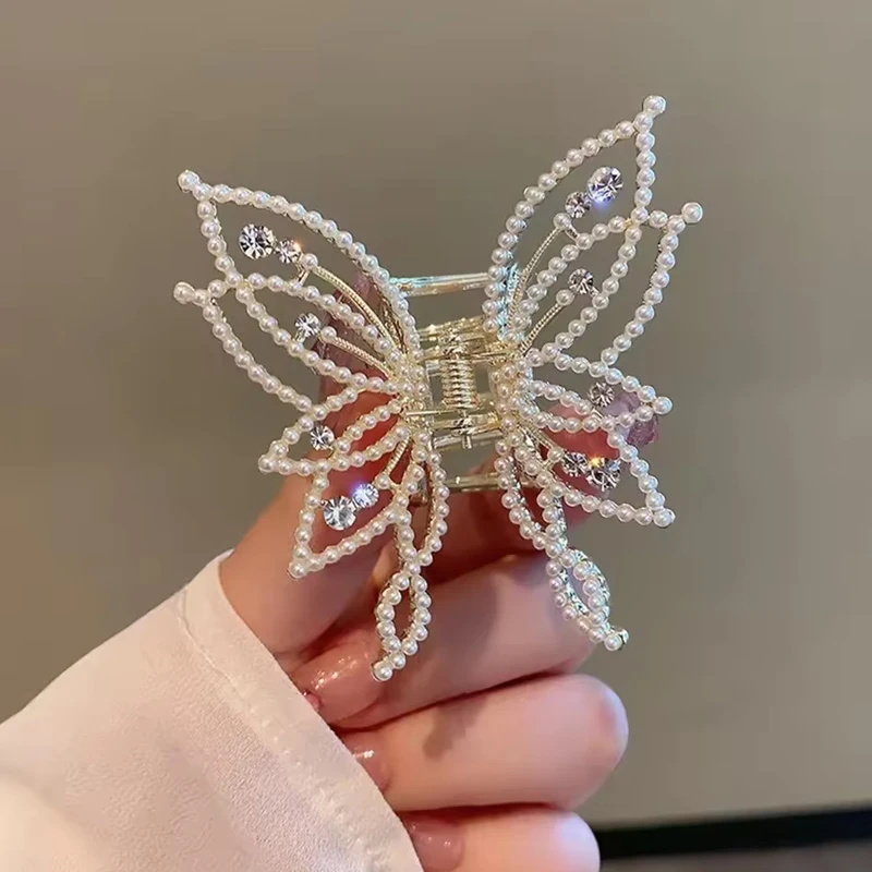 1pc Butterfly Claw Clip for Women's Hair Decoration, Rear Head Ponytail Shark Clip, Elegant Temperament with Rhinestones