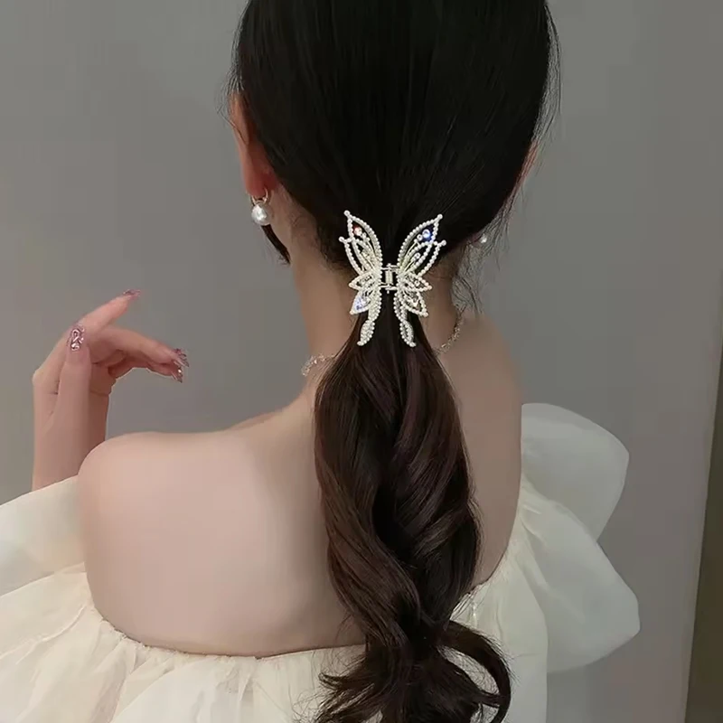1pc Butterfly Claw Clip for Women's Hair Decoration, Rear Head Ponytail Shark Clip, Elegant Temperament with Rhinestones