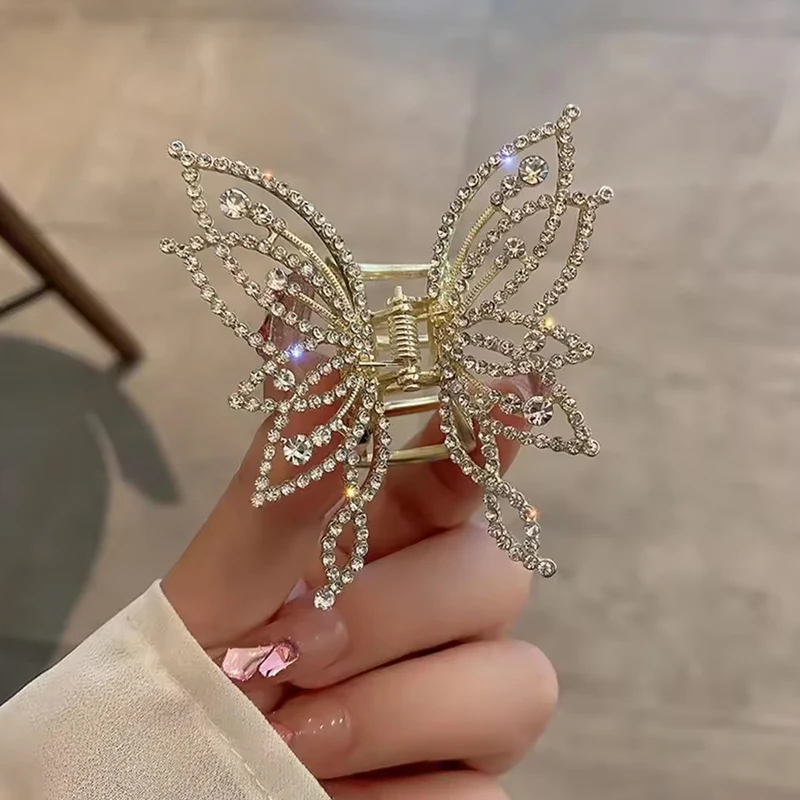 1pc Butterfly Claw Clip for Women's Hair Decoration, Rear Head Ponytail Shark Clip, Elegant Temperament with Rhinestones