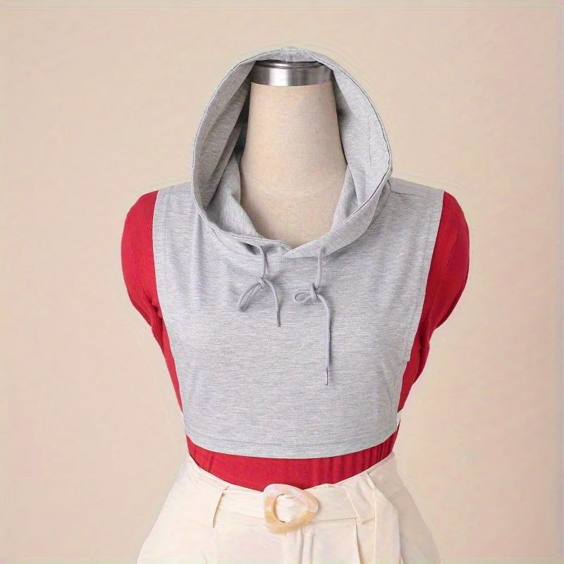 Sleeveless Hooded Short Multi-Color Optional Autumn Shirt Fake Collar Sweatshirt Hooded Stylish Multi-Function Hooded Collar