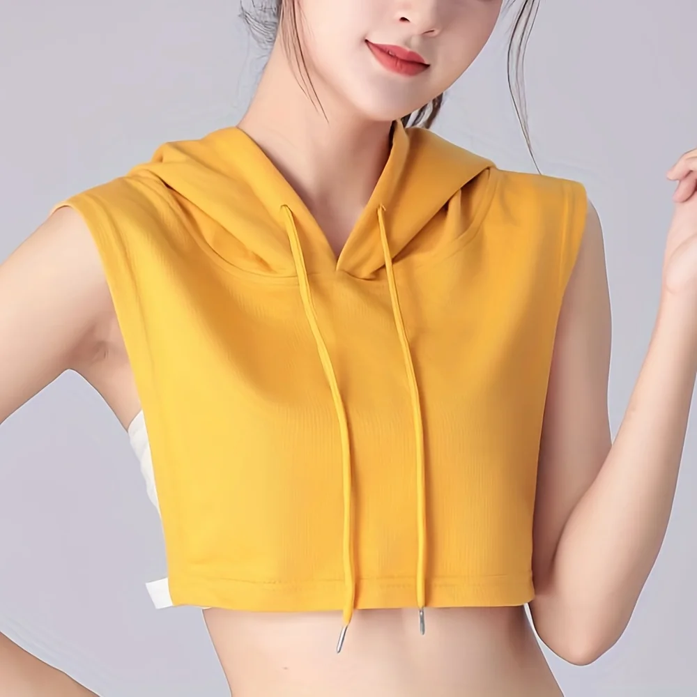 Sleeveless Hooded Short Multi-Color Optional Autumn Shirt Fake Collar Sweatshirt Hooded Stylish Multi-Function Hooded Collar