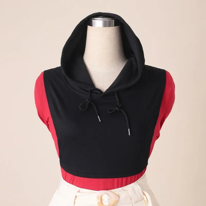 Sleeveless Hooded Short Multi-Color Optional Autumn Shirt Fake Collar Sweatshirt Hooded Stylish Multi-Function Hooded Collar