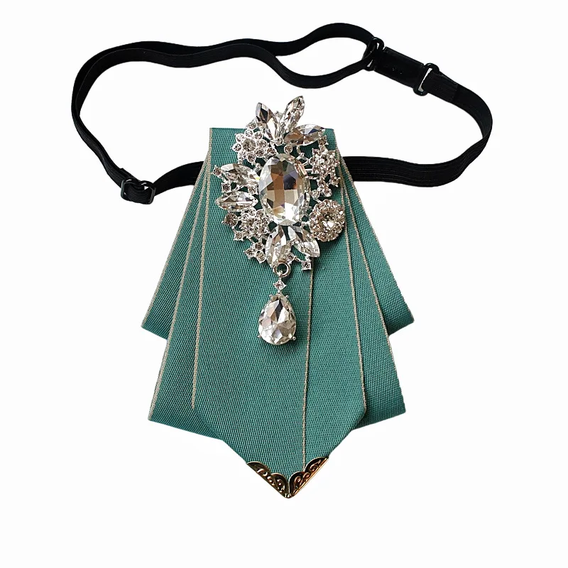Luxury Wedding Elegant Necktie For Men Dress Shirt Collar Rhinestone Black Green Bow Tie Clips Brooches Bowtie Gifts Accessories