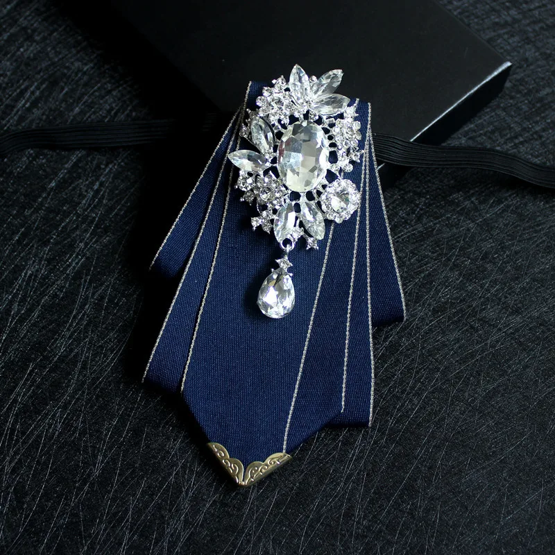 Luxury Wedding Elegant Necktie For Men Dress Shirt Collar Rhinestone Black Green Bow Tie Clips Brooches Bowtie Gifts Accessories