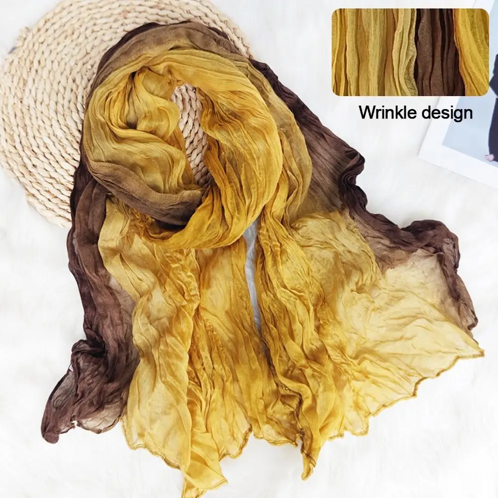 Fashionable Trend Gradient Blue Fold Shawl Soft Retro Pleated Long Scarf Sunscreen Scarf Spring Summer