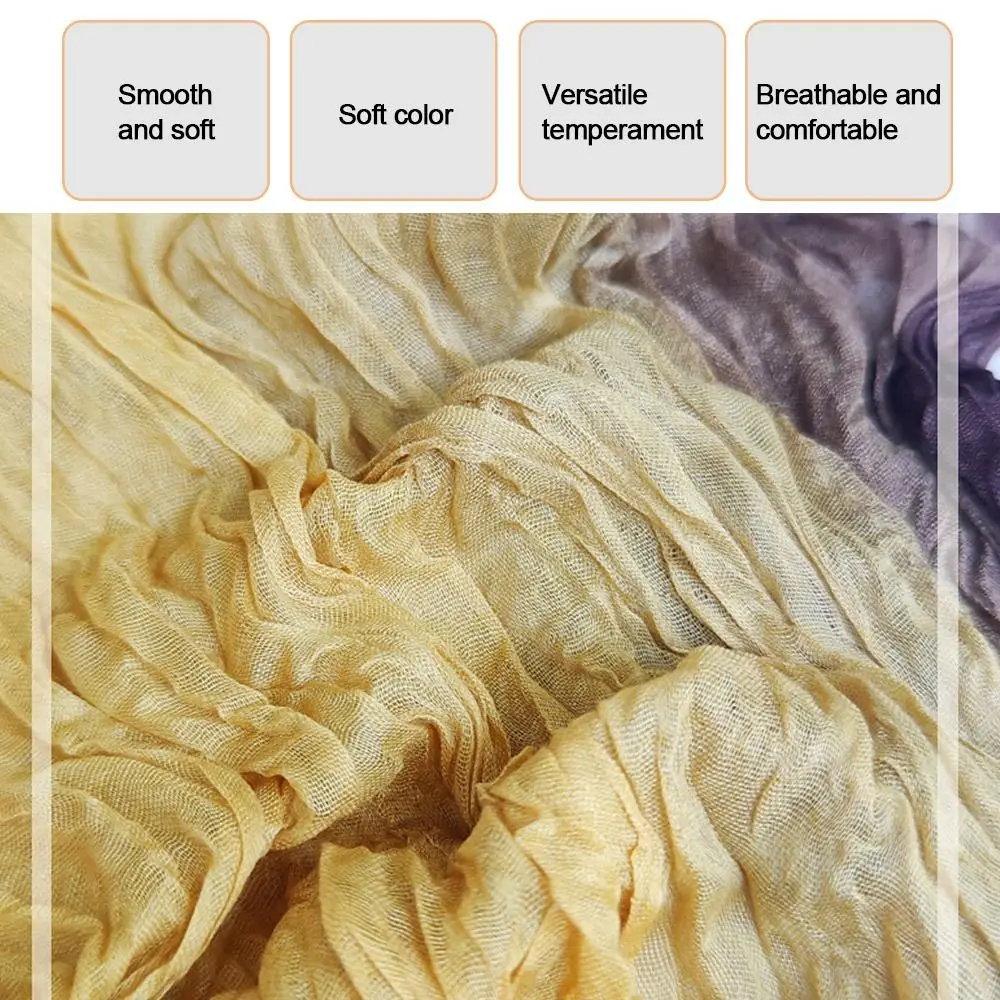 Fashionable Trend Gradient Blue Fold Shawl Soft Retro Pleated Long Scarf Sunscreen Scarf Spring Summer