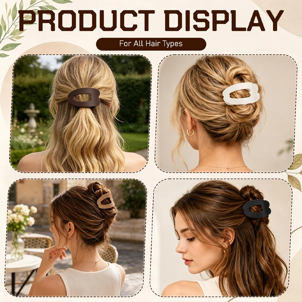 Fashion Oval Flat Hair Clips for Women New Design Leopard Large Flat Round Claw Clip French Acrylic Lying Down Hair Accessories