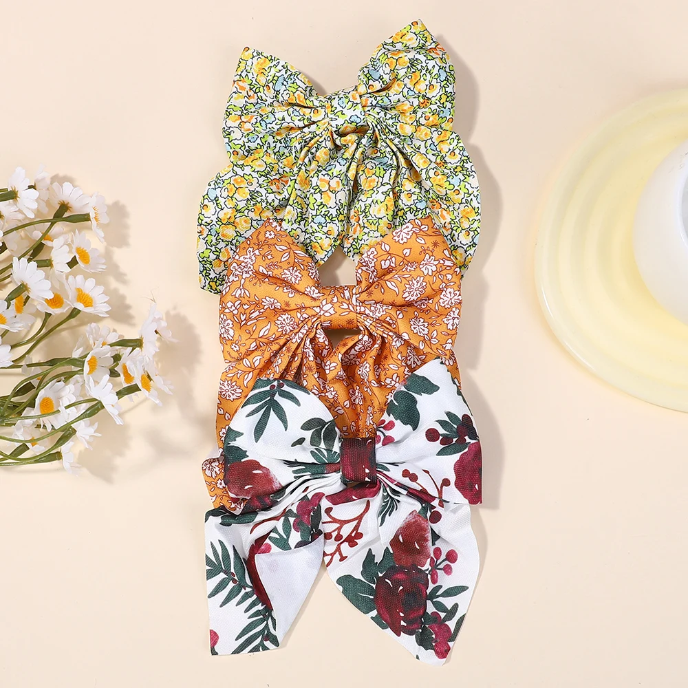 10Pcs Random Bows Hairgripes for Women Printed Cheer Up Bowknot Ribbon Hairclips Girls Ponytail Hair Claw Clips
