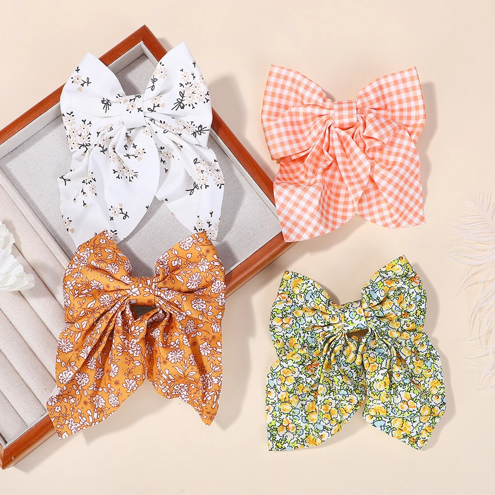 10Pcs Random Bows Hairgripes for Women Printed Cheer Up Bowknot Ribbon Hairclips Girls Ponytail Hair Claw Clips
