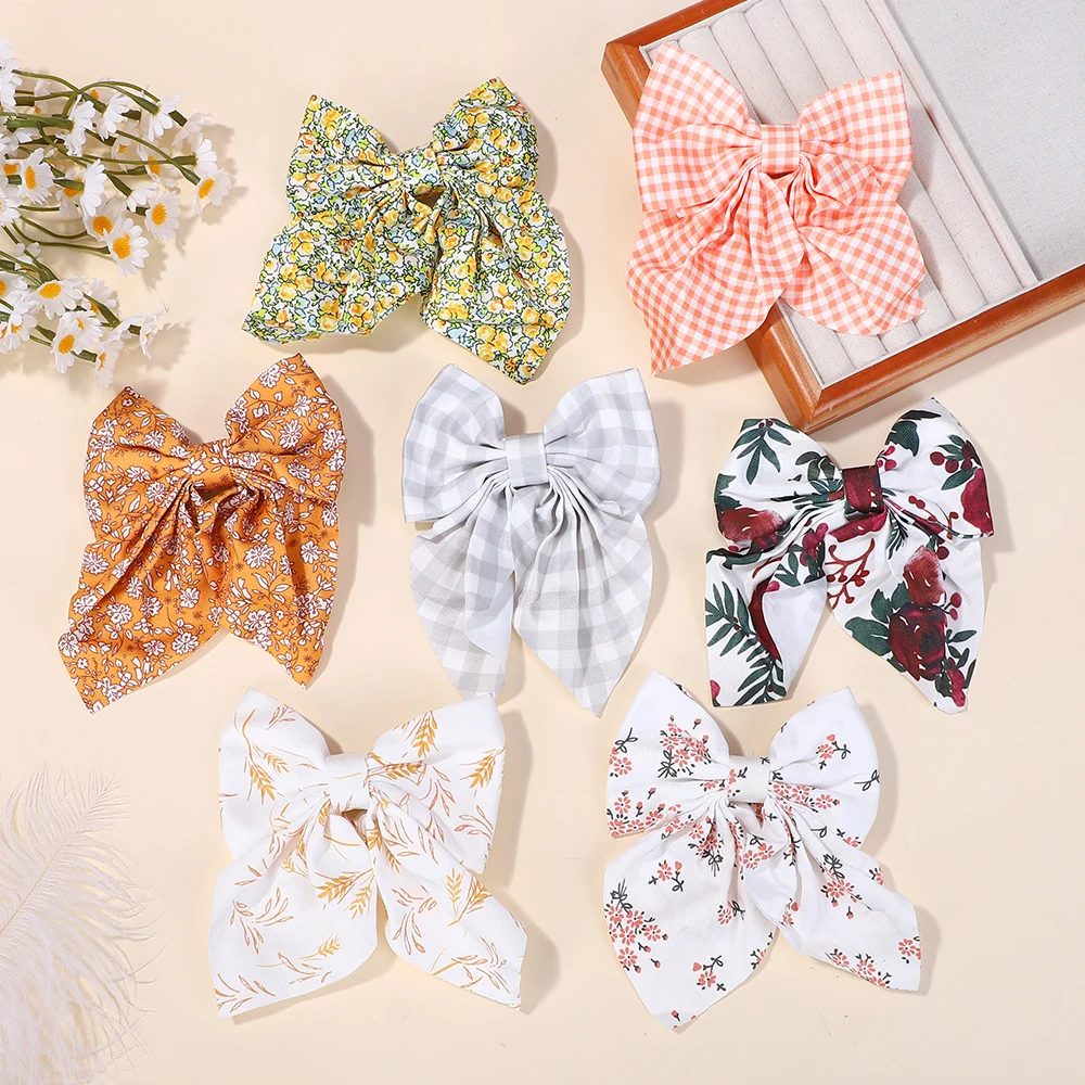 10Pcs Random Bows Hairgripes for Women Printed Cheer Up Bowknot Ribbon Hairclips Girls Ponytail Hair Claw Clips
