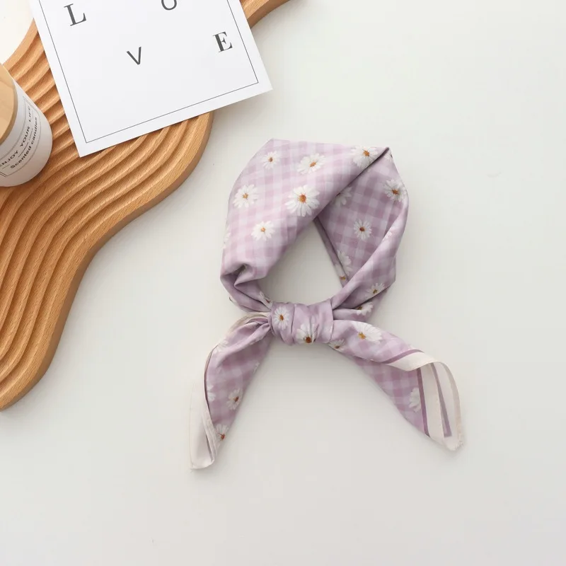 100% Cotton Printed Versatile Simple Hand Towel Women's Small Square Towel Scarf Korean Style Small Silk Scarf Women Headband