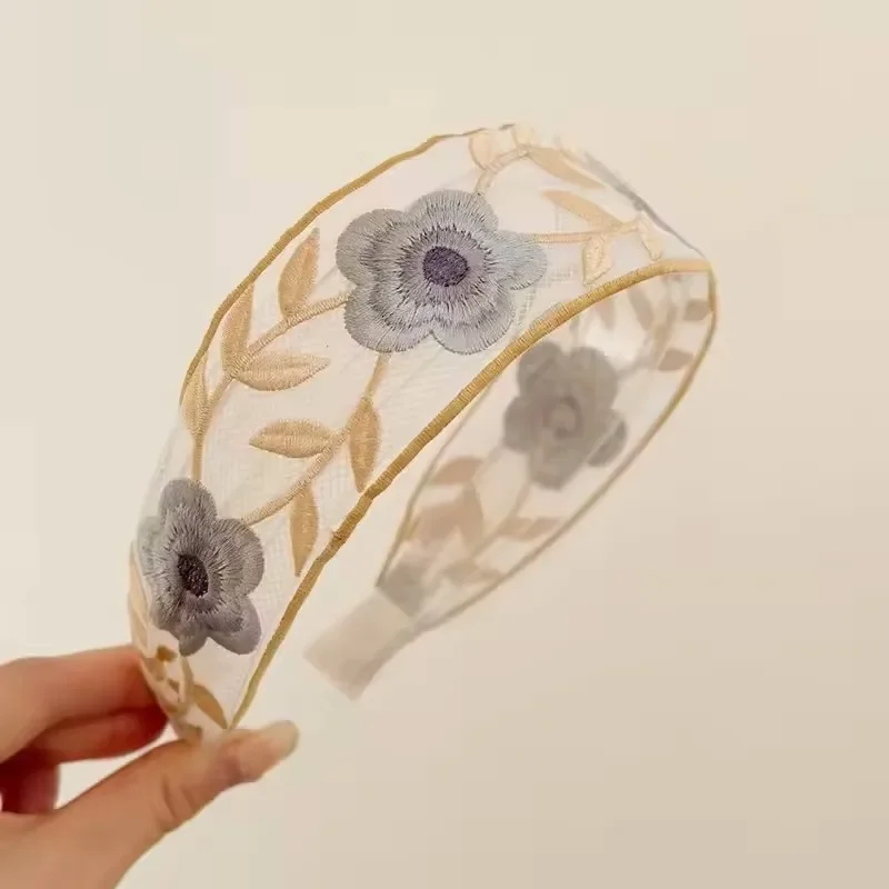 Elegant Chiffon Embroidery Flower Hairband For Women Sweet Hair Decorate Headband Hair Hoop Band Fashion Hair Accessories