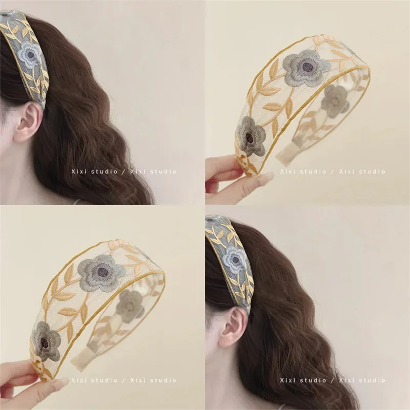Elegant Chiffon Embroidery Flower Hairband For Women Sweet Hair Decorate Headband Hair Hoop Band Fashion Hair Accessories