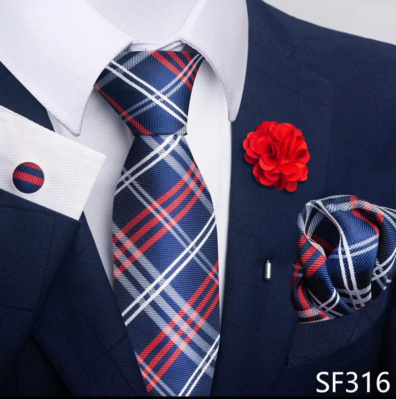 Hot Sale Luxury 8 Cm Blue Floral Ties Pocket Square Cufflinks Brooch Set For Man Suit Accessories Holiday Gift Fit Formal Party