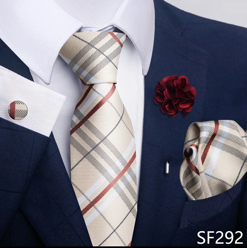 Hot Sale Luxury 8 Cm Blue Floral Ties Pocket Square Cufflinks Brooch Set For Man Suit Accessories Holiday Gift Fit Formal Party