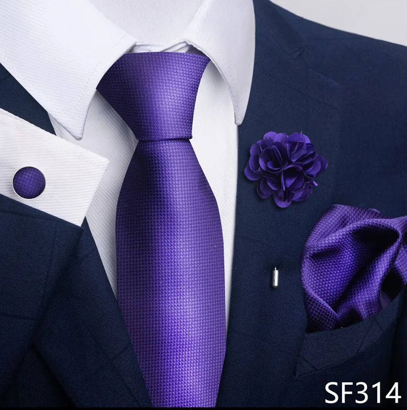 Hot Sale Luxury 8 Cm Blue Floral Ties Pocket Square Cufflinks Brooch Set For Man Suit Accessories Holiday Gift Fit Formal Party