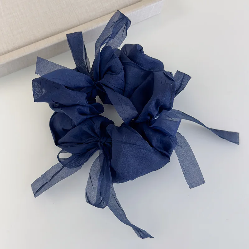 New Sweet Bowknot Sheer Organza Hair Scrunchies Korean Style Solid Color Stretchy Hair Ropes Ladies Elastic Head Bands For Daily