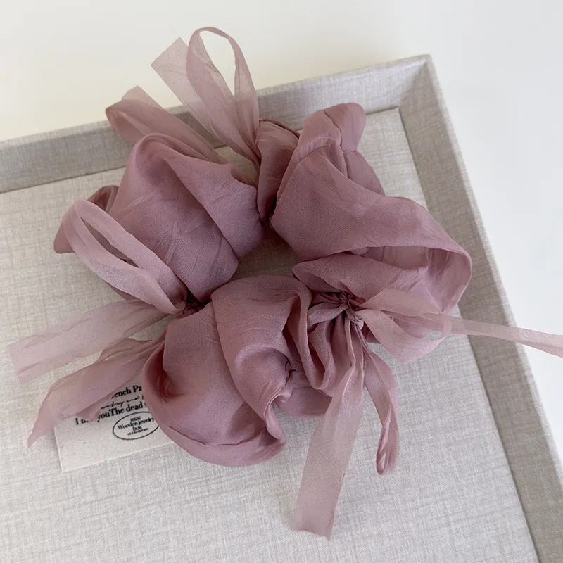 New Sweet Bowknot Sheer Organza Hair Scrunchies Korean Style Solid Color Stretchy Hair Ropes Ladies Elastic Head Bands For Daily