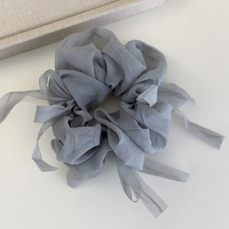 New Sweet Bowknot Sheer Organza Hair Scrunchies Korean Style Solid Color Stretchy Hair Ropes Ladies Elastic Head Bands For Daily