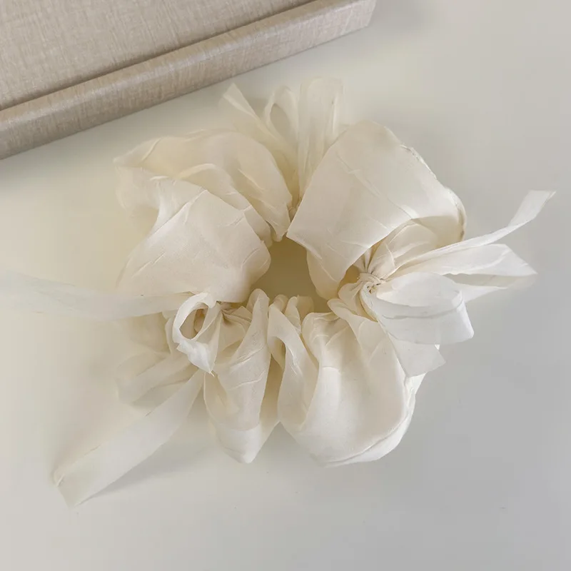 New Sweet Bowknot Sheer Organza Hair Scrunchies Korean Style Solid Color Stretchy Hair Ropes Ladies Elastic Head Bands For Daily