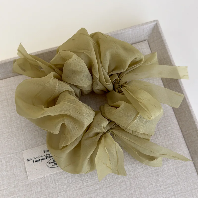 New Sweet Bowknot Sheer Organza Hair Scrunchies Korean Style Solid Color Stretchy Hair Ropes Ladies Elastic Head Bands For Daily
