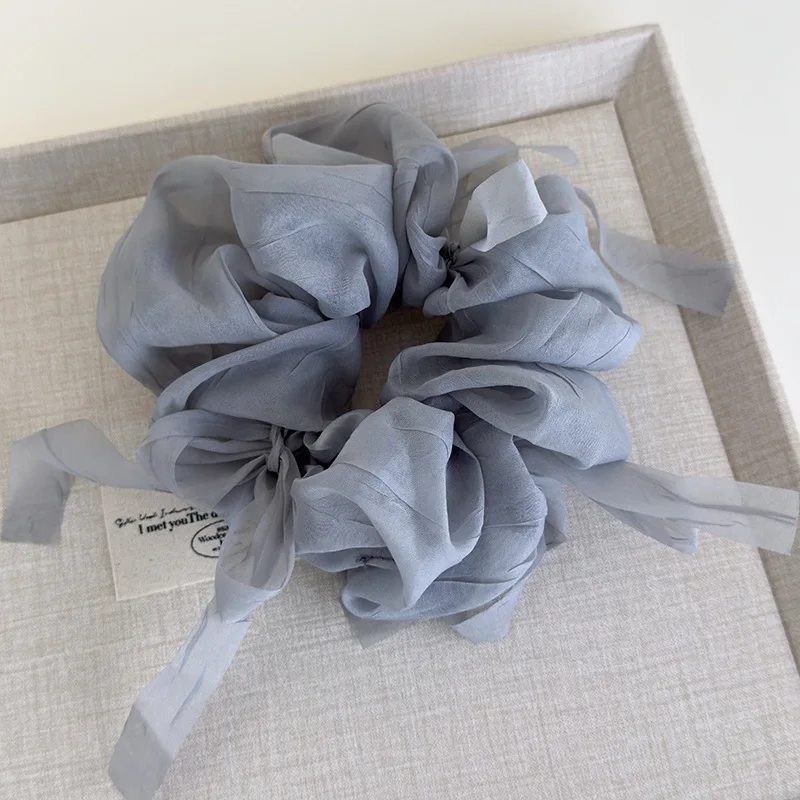 New Sweet Bowknot Sheer Organza Hair Scrunchies Korean Style Solid Color Stretchy Hair Ropes Ladies Elastic Head Bands For Daily