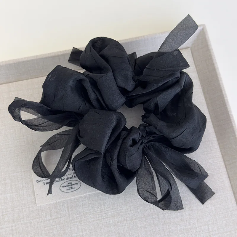 New Sweet Bowknot Sheer Organza Hair Scrunchies Korean Style Solid Color Stretchy Hair Ropes Ladies Elastic Head Bands For Daily