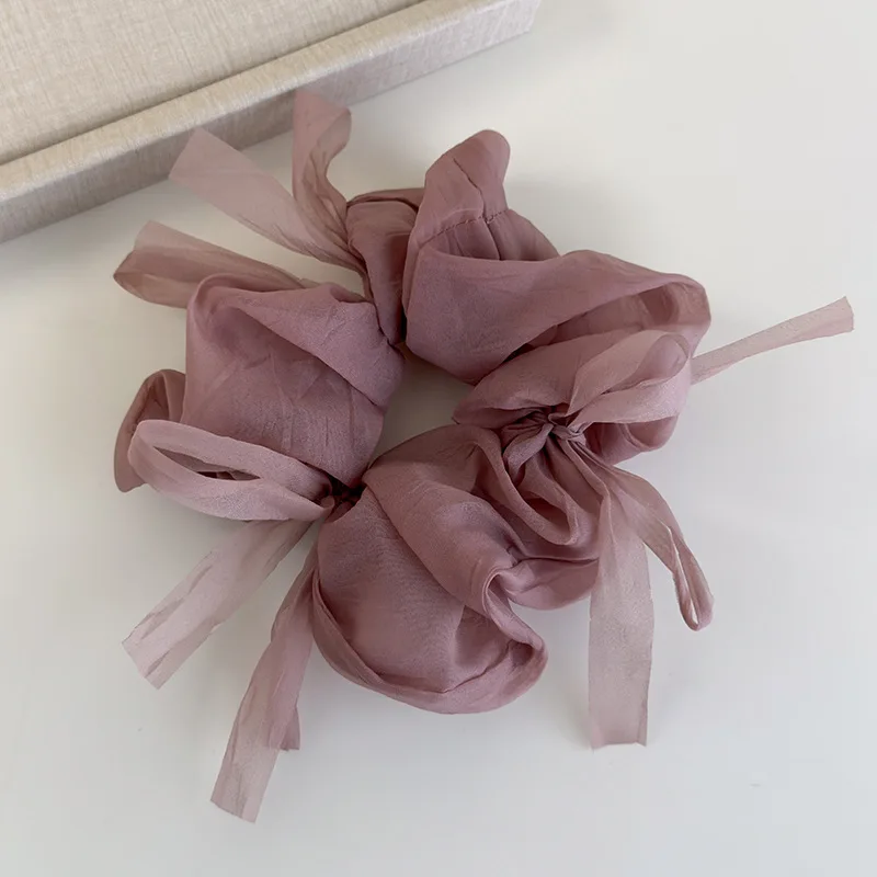 New Sweet Bowknot Sheer Organza Hair Scrunchies Korean Style Solid Color Stretchy Hair Ropes Ladies Elastic Head Bands For Daily