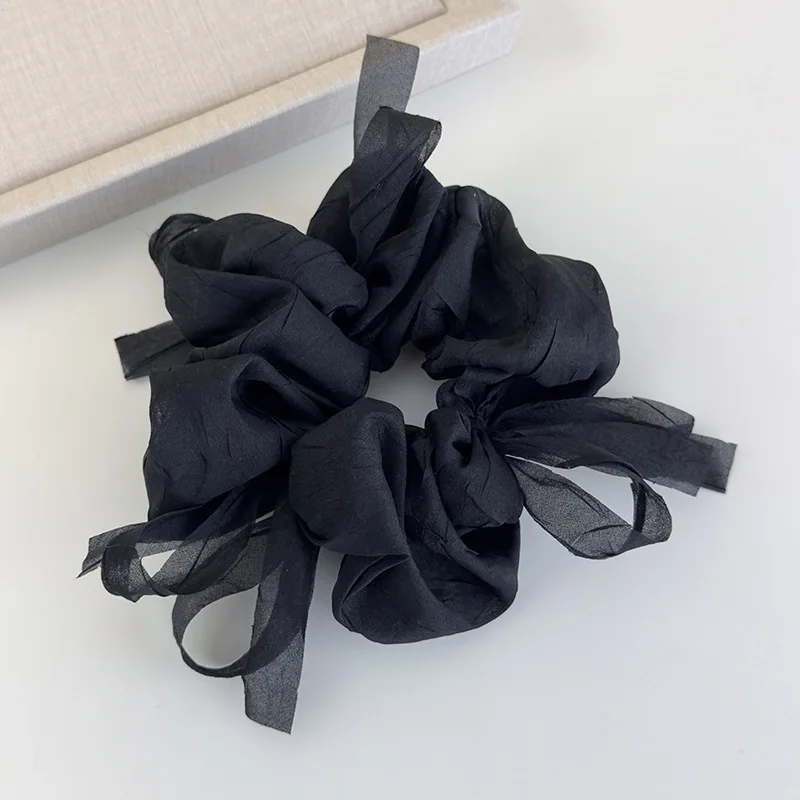 New Sweet Bowknot Sheer Organza Hair Scrunchies Korean Style Solid Color Stretchy Hair Ropes Ladies Elastic Head Bands For Daily
