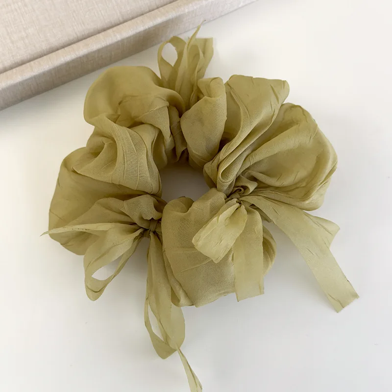 New Sweet Bowknot Sheer Organza Hair Scrunchies Korean Style Solid Color Stretchy Hair Ropes Ladies Elastic Head Bands For Daily
