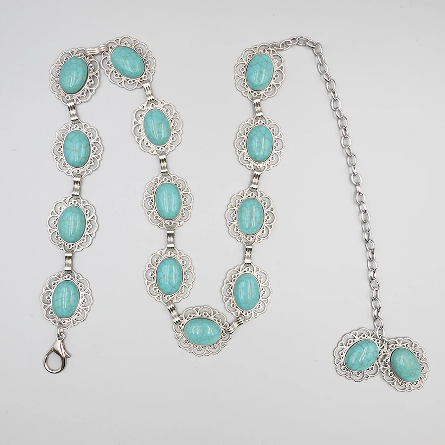 Bohemian Vintage Women's Belt - Carved Turquoise Waist Chain for Dresses, Holiday & Date Night Accessories