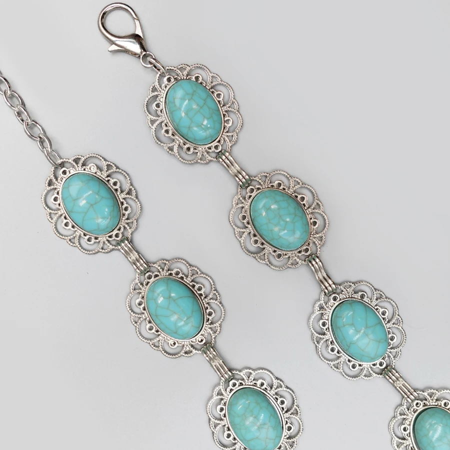 Bohemian Vintage Women's Belt - Carved Turquoise Waist Chain for Dresses, Holiday & Date Night Accessories