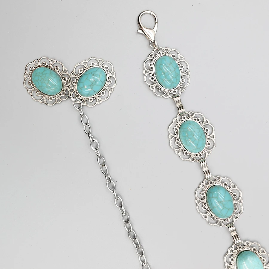 Bohemian Vintage Women's Belt - Carved Turquoise Waist Chain for Dresses, Holiday & Date Night Accessories