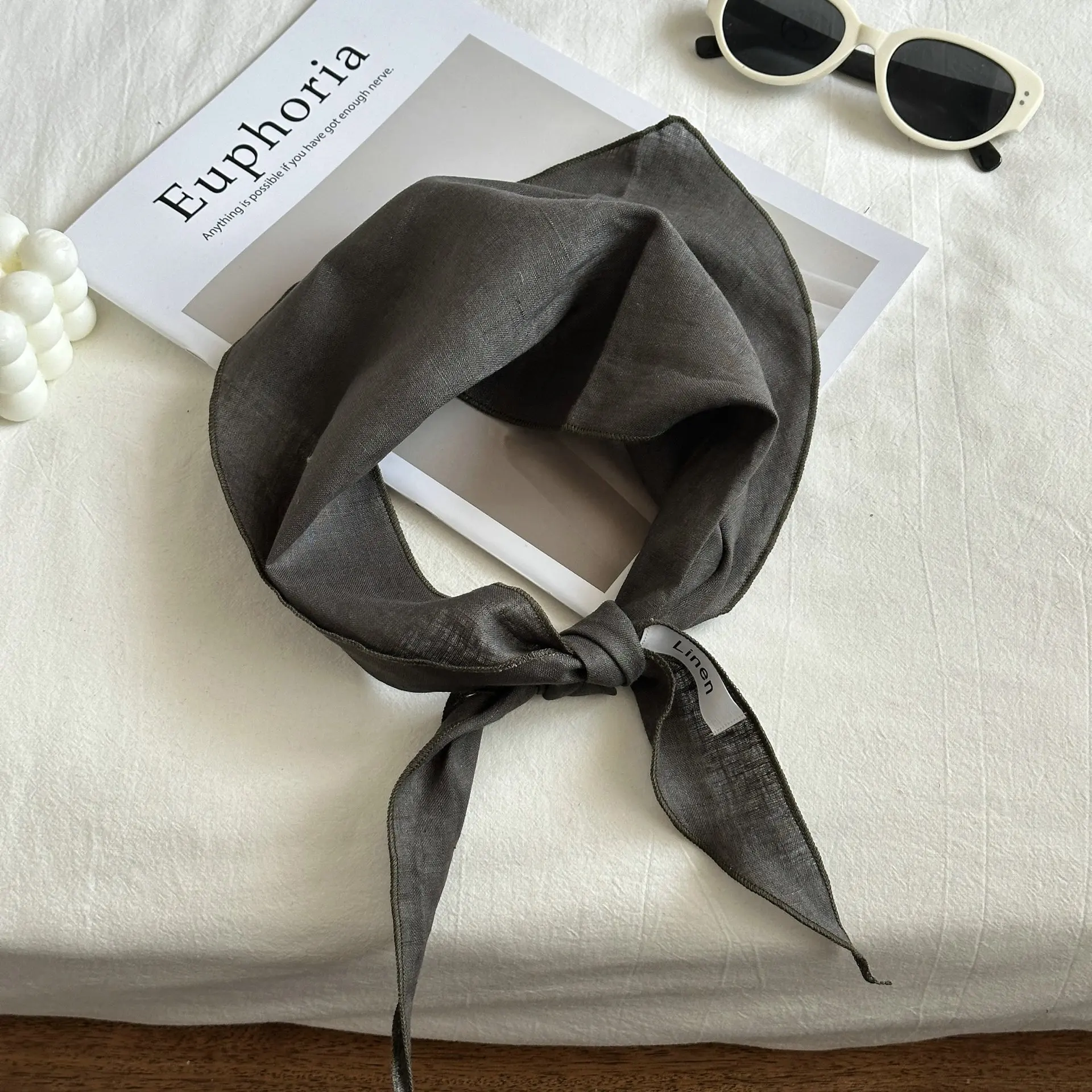 New Silk Scarf Solid 100% Linen Comfortable Breathable Mori Style Thin Neck Protection Scarf Spring and Autumn Triangular Binder
