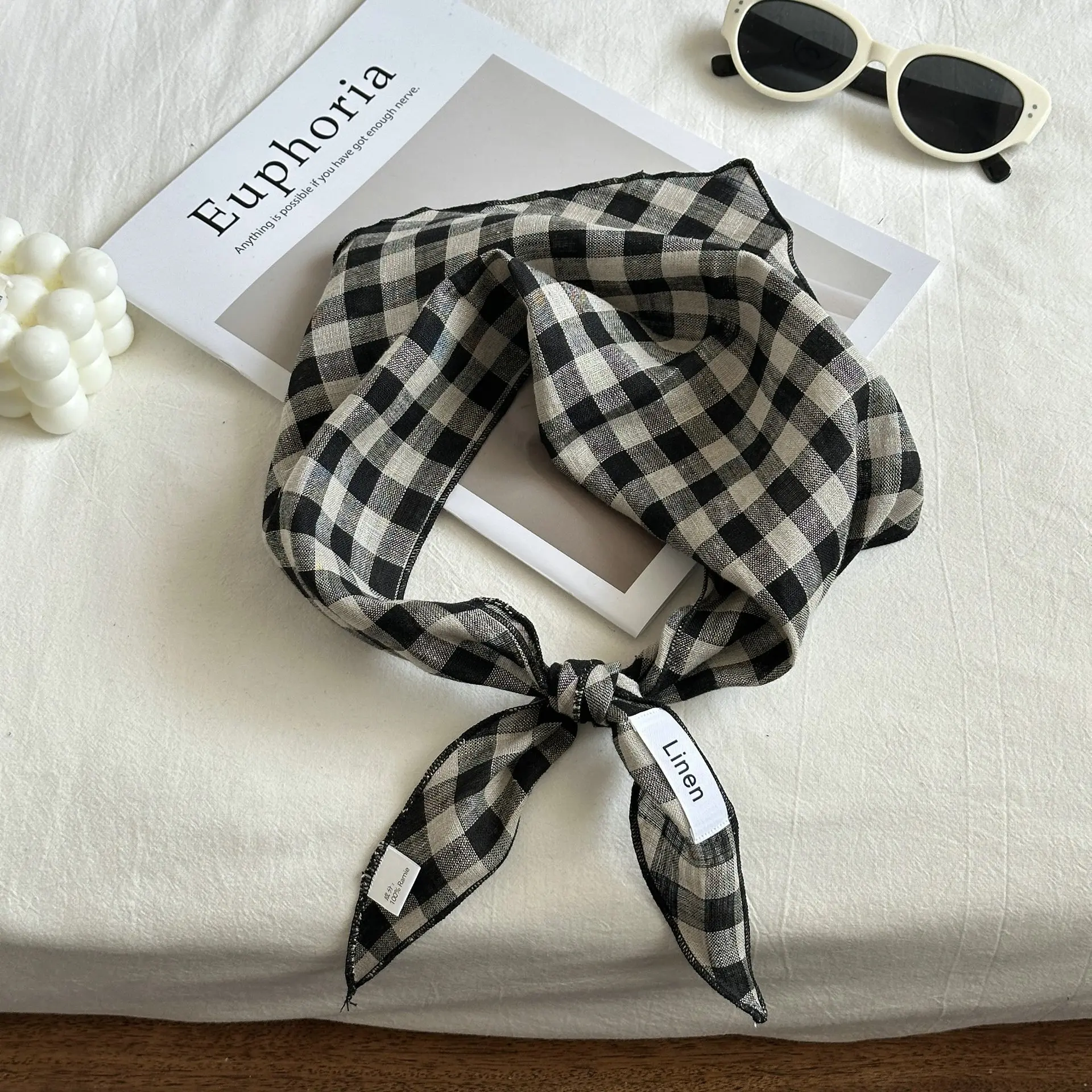 New Silk Scarf Solid 100% Linen Comfortable Breathable Mori Style Thin Neck Protection Scarf Spring and Autumn Triangular Binder