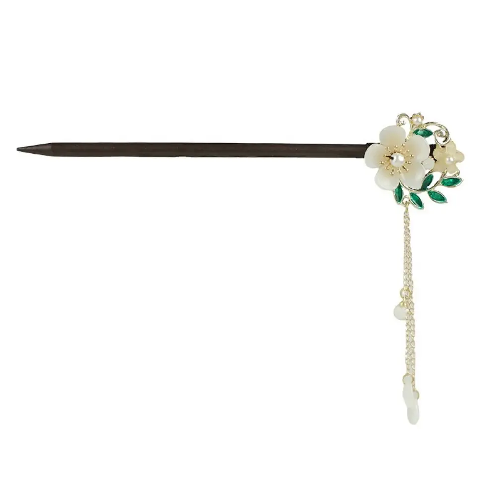 Chinese Style Flower Hair Sticks Vintage Handmade Hanfu Hair Bun Tassel Wooden Hair Forks Retro Hair Clips for Pan Headdress