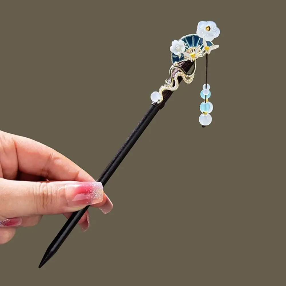Chinese Style Flower Hair Sticks Vintage Handmade Hanfu Hair Bun Tassel Wooden Hair Forks Retro Hair Clips for Pan Headdress