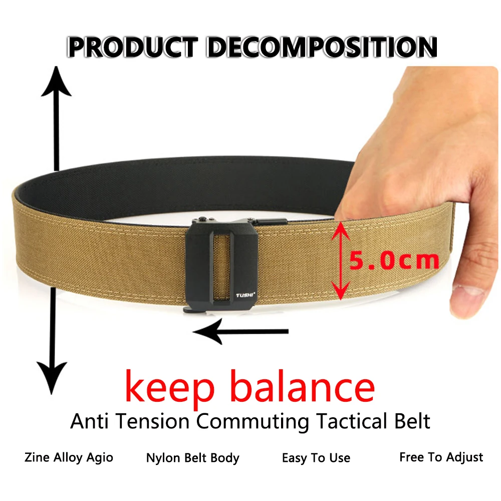 TUSHI New 2.0 Inch Thickened Gun Hanging Double-Layer Nylon Cloth Belt Versatile Outdoor Tactical Automatic Buckle Men's Belt