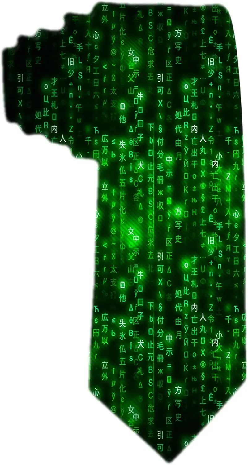 Men's Classic Woven Business Tie Silk Necktie Green Matrix Symbols Digital Binary Code On Dark Neck Ties