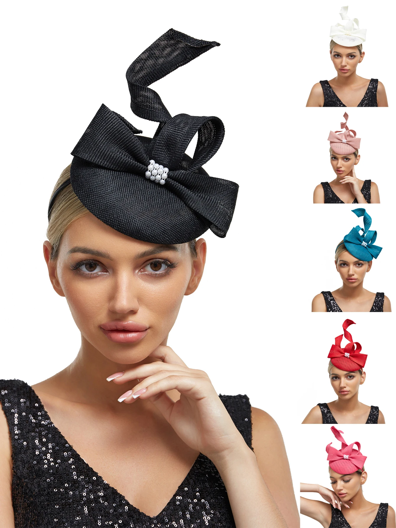 2025 New Fascinator Hat Wedding Church Headpiece Pearl Formal Event Tea Cap Kentucky Derby Race Millinery Cocktail Hat