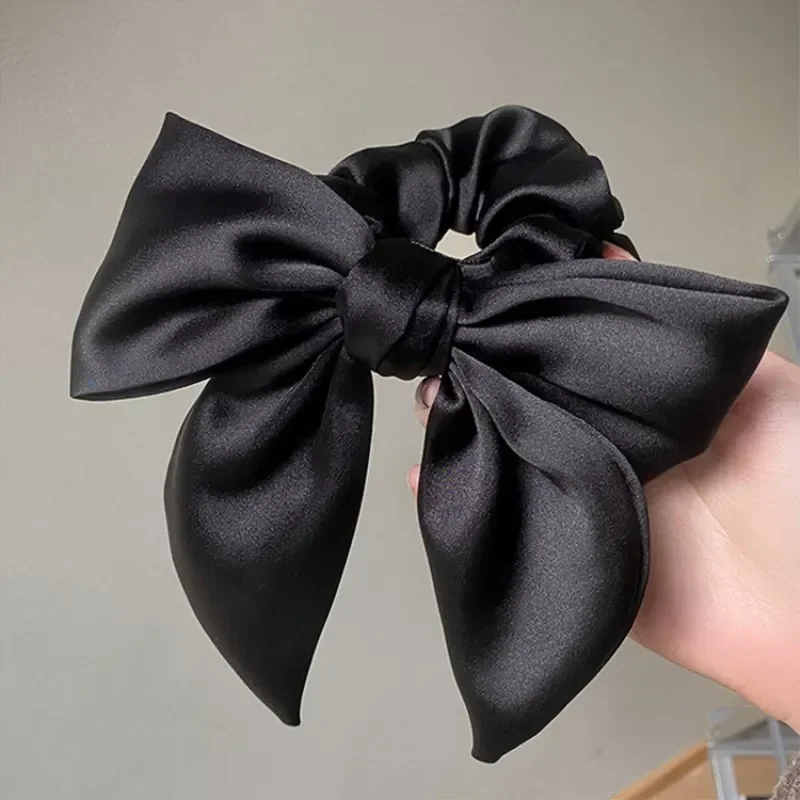 Elegant High-End Black Satin Bow Hair Accessories for Women- Perfect for Chic Ponytail and Sweet Hairdos
