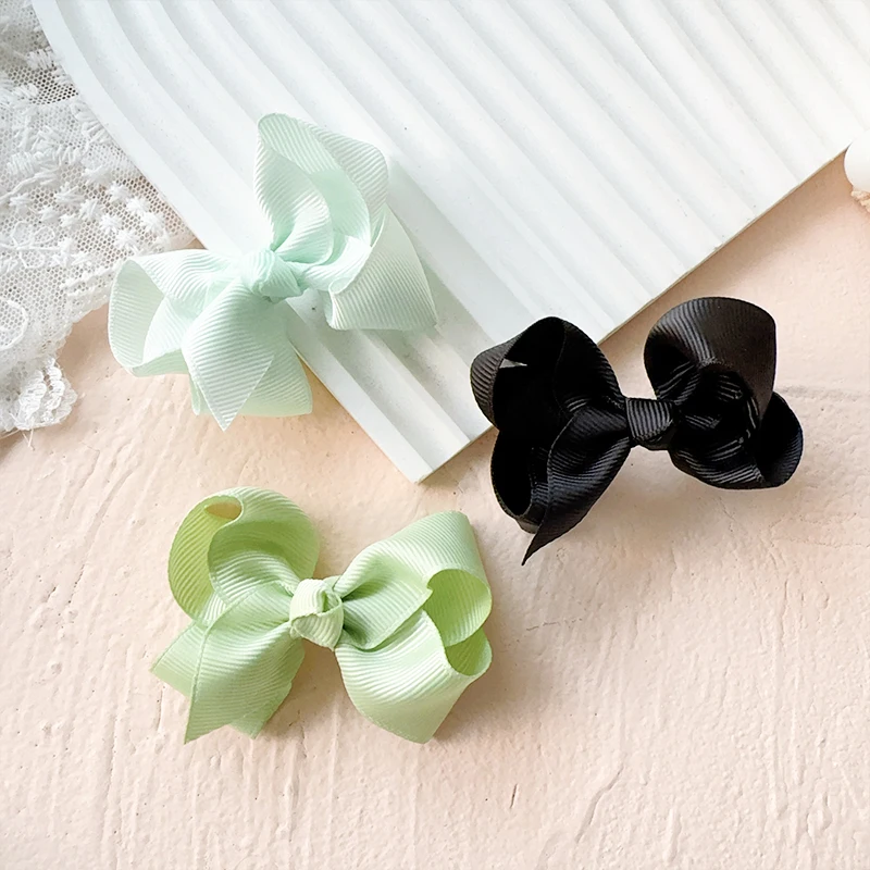 4pcs/set Grosgrain Ribbon Cute Bows Hair Clip For Kids Girls Solid Color Bowknot Classic Bubble Bow Hairpins Hair Accessories