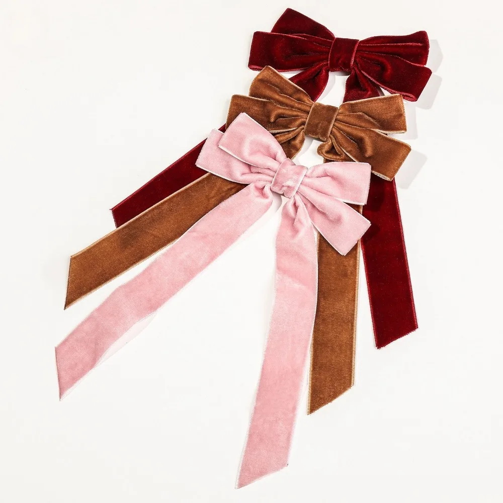 2Styles Velvet Bowknot Hair Clips for Women Elegant Sweat Double Bows Long Tassel Barrettes Hairpin Styling Korean Accessories