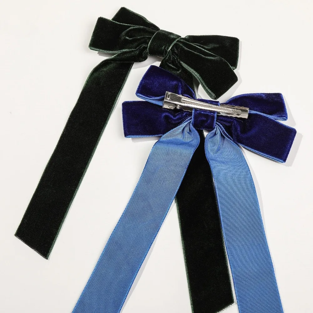 2Styles Velvet Bowknot Hair Clips for Women Elegant Sweat Double Bows Long Tassel Barrettes Hairpin Styling Korean Accessories