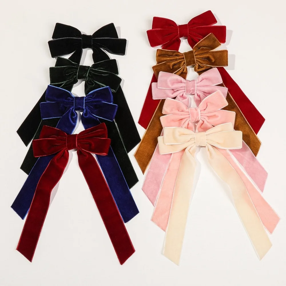 2Styles Velvet Bowknot Hair Clips for Women Elegant Sweat Double Bows Long Tassel Barrettes Hairpin Styling Korean Accessories