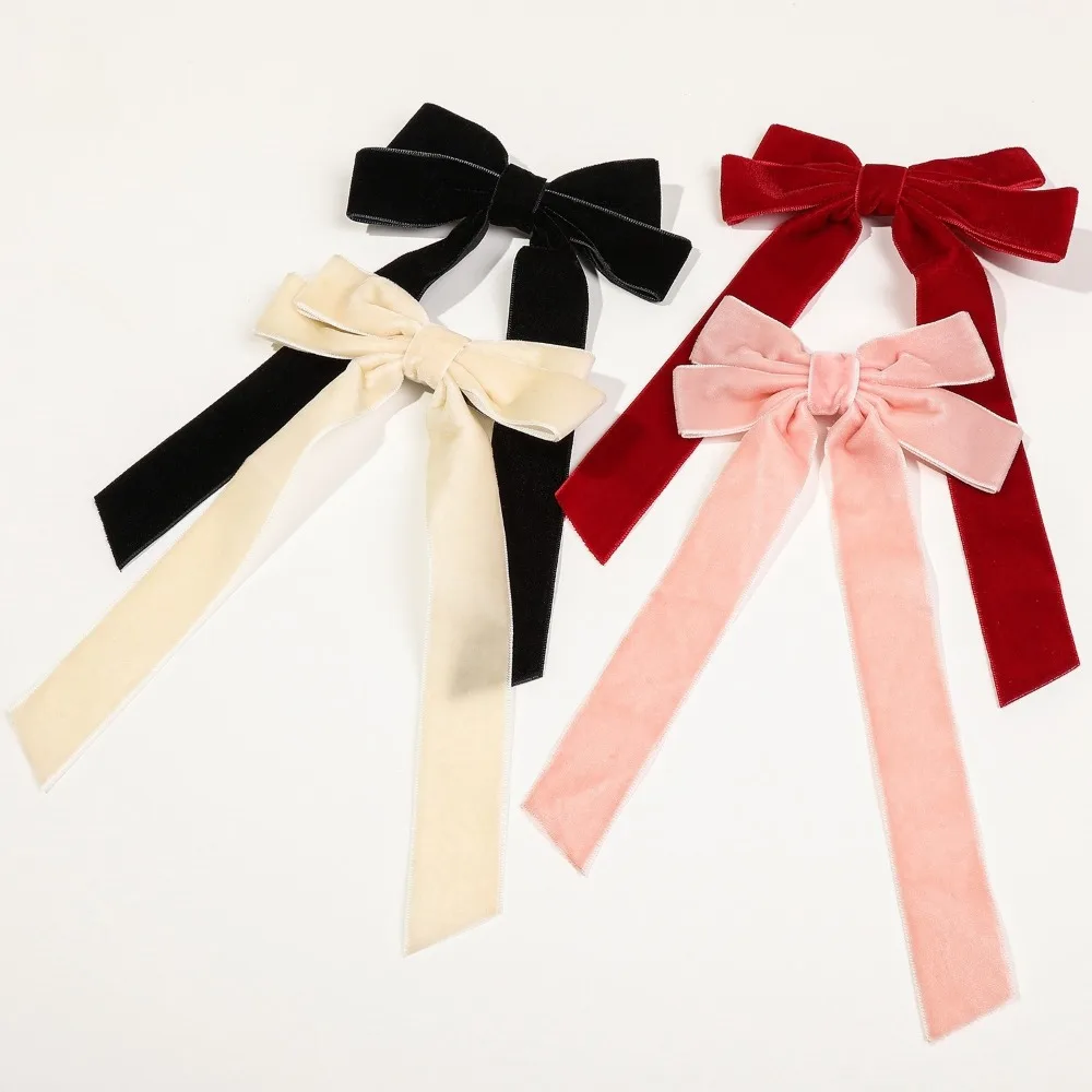 2Styles Velvet Bowknot Hair Clips for Women Elegant Sweat Double Bows Long Tassel Barrettes Hairpin Styling Korean Accessories