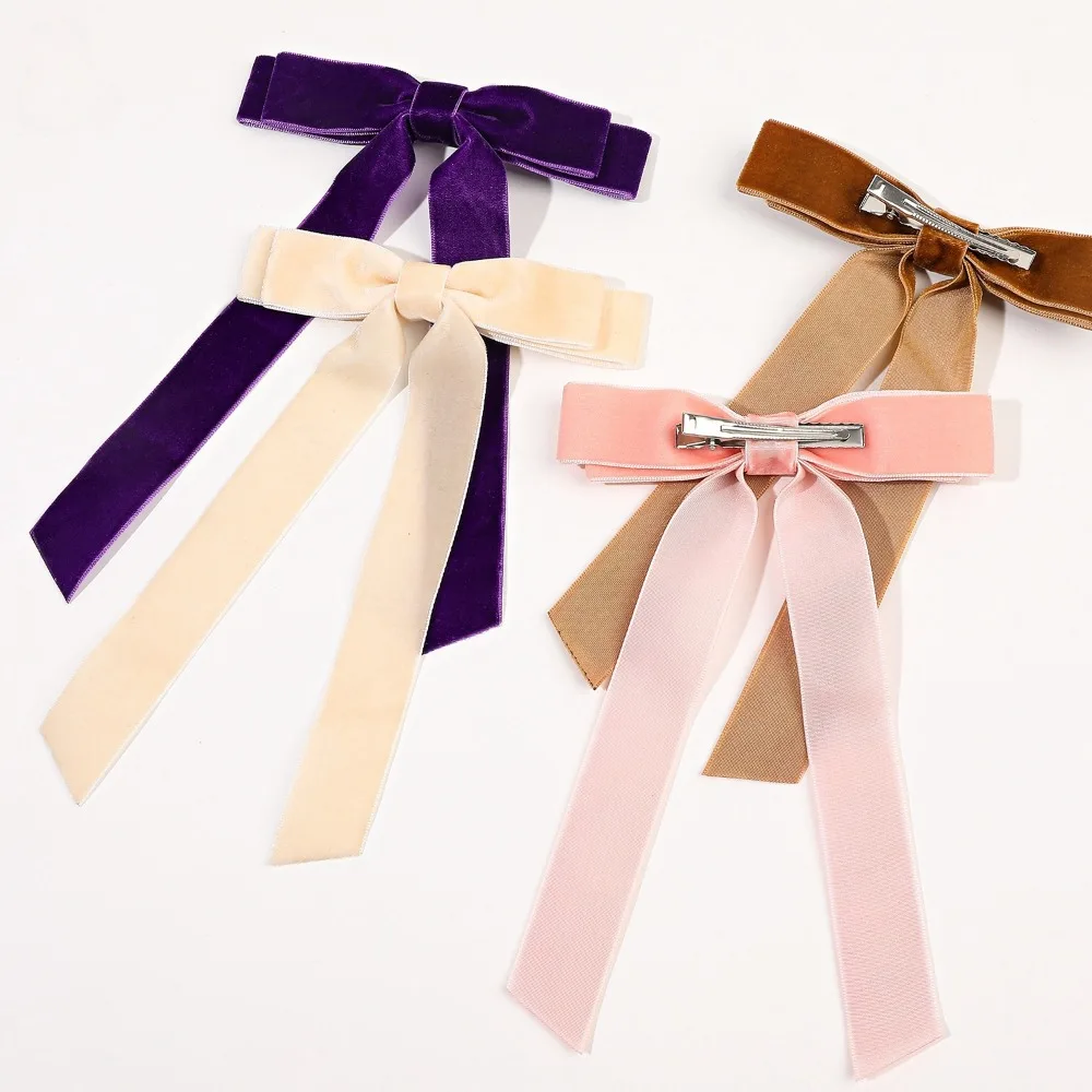 2Styles Velvet Bowknot Hair Clips for Women Elegant Sweat Double Bows Long Tassel Barrettes Hairpin Styling Korean Accessories