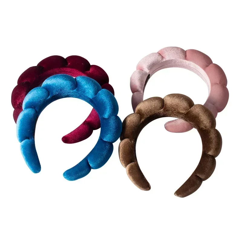 Vintage Velvet Cloud Hair Hoop for Women Girls Sponge Headband Wash Face Wristband Set Spa Bathroom Accessories