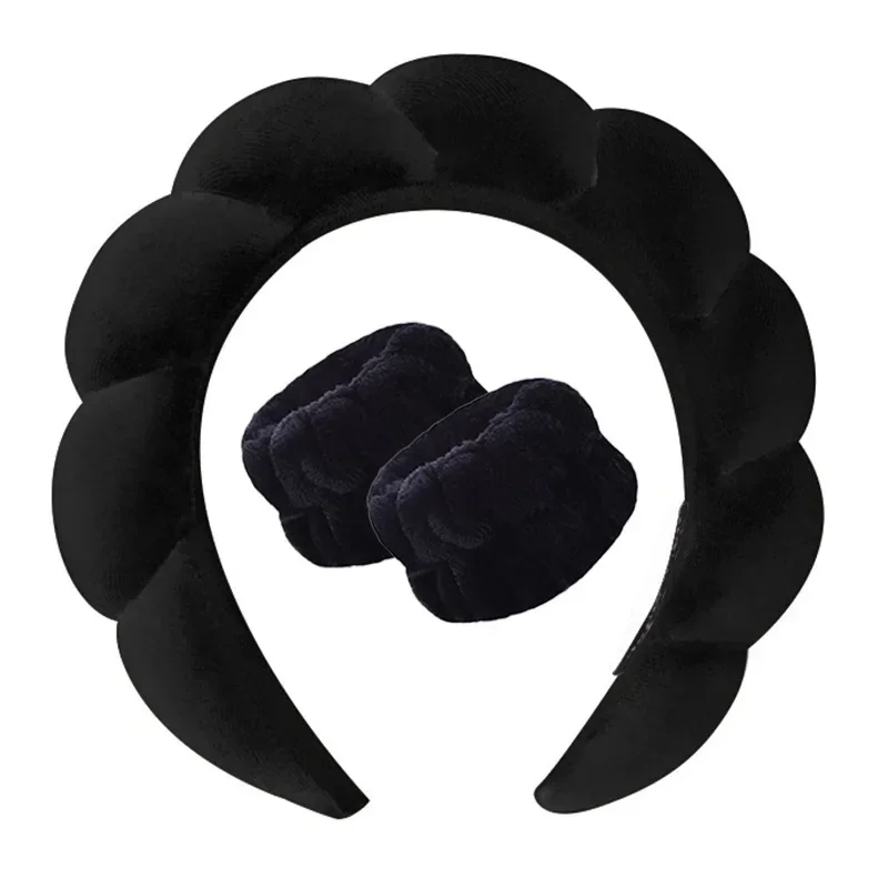Vintage Velvet Cloud Hair Hoop for Women Girls Sponge Headband Wash Face Wristband Set Spa Bathroom Accessories