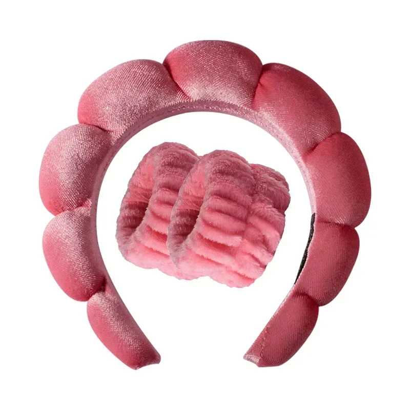 Vintage Velvet Cloud Hair Hoop for Women Girls Sponge Headband Wash Face Wristband Set Spa Bathroom Accessories
